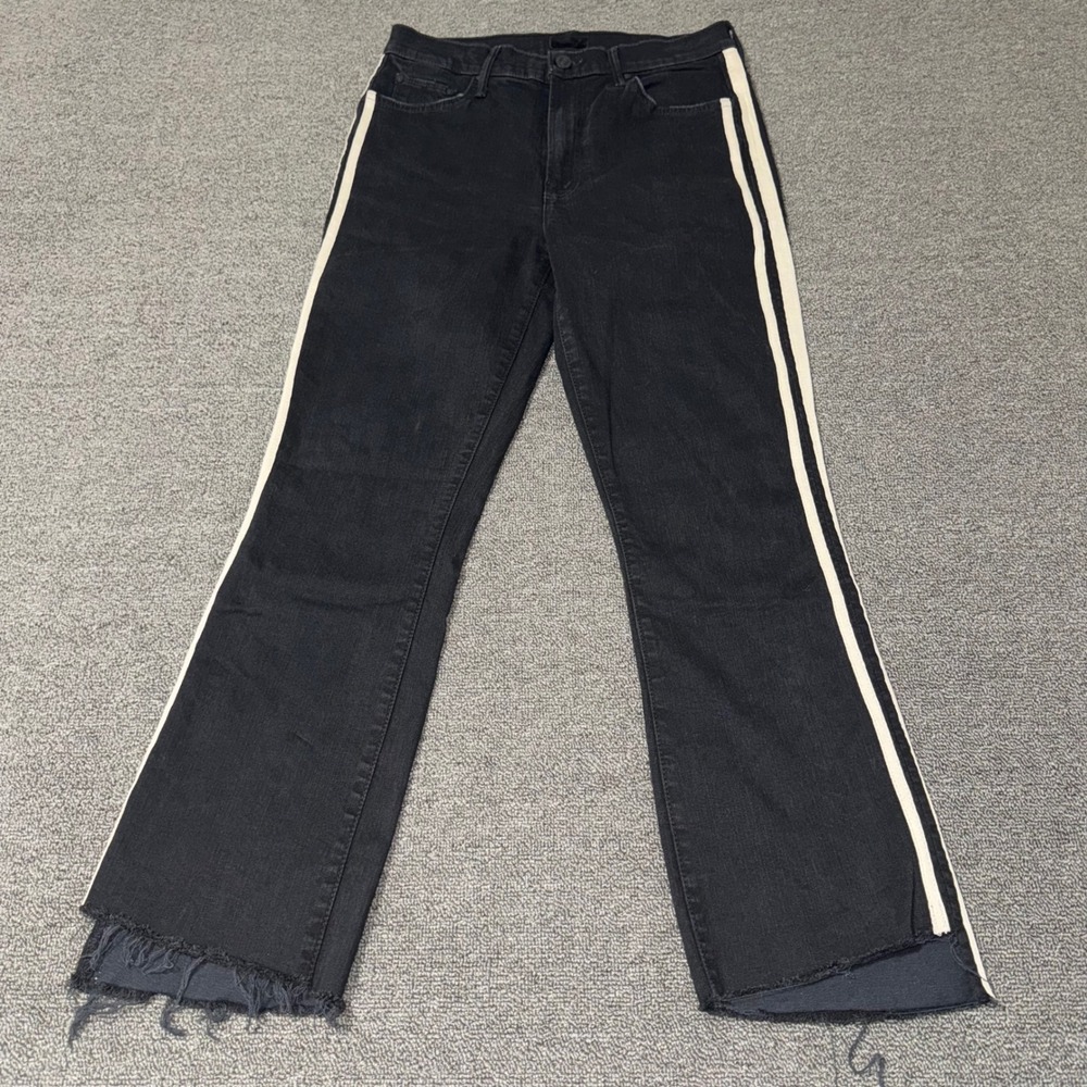 Mother The Insider Crop Step Fray Jean Guilty Racer Black Side Stripe Sz 29 Boho